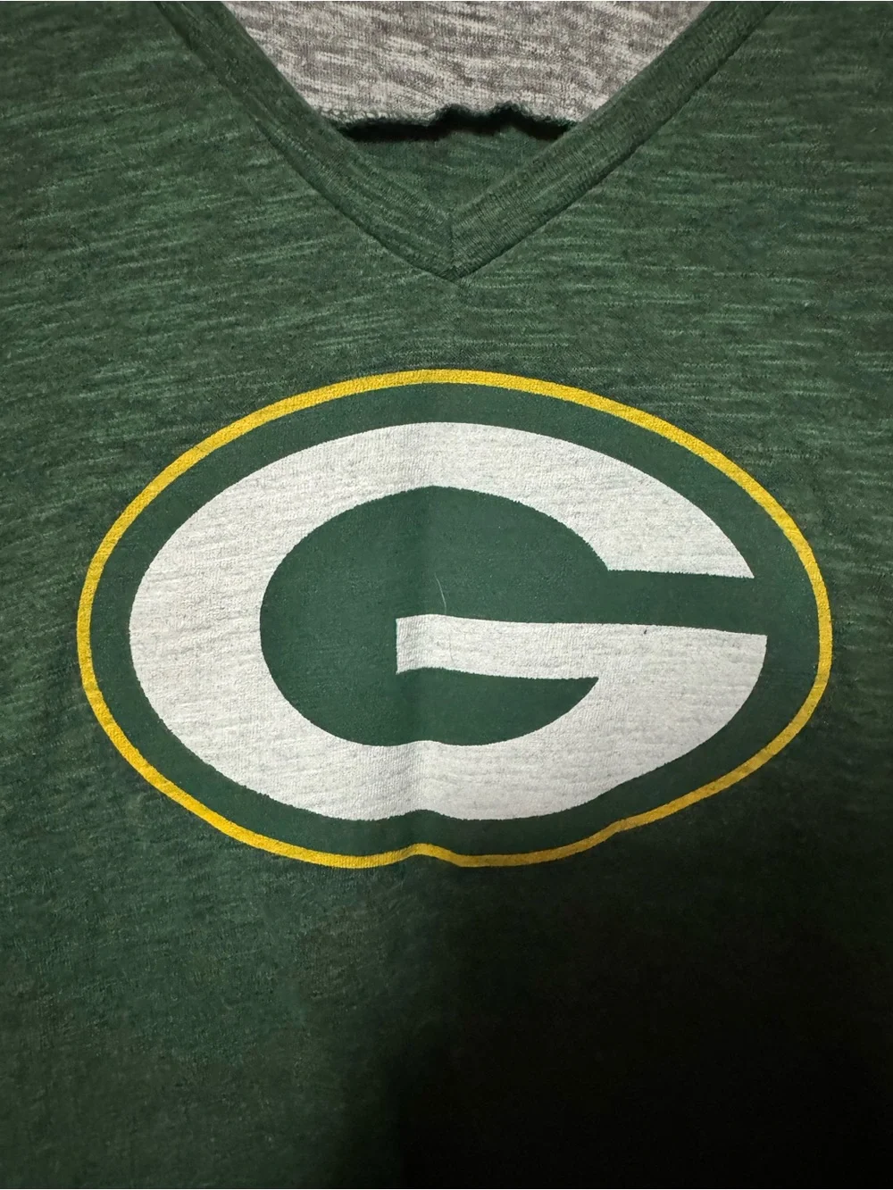 Majestic Green and Gray Green Bay Packers V-Neck Tee